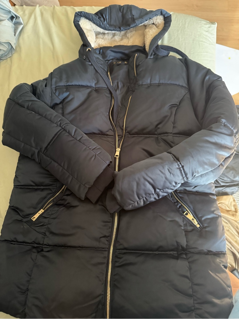 F&F Navy Quilted Hooded Puffer Coat